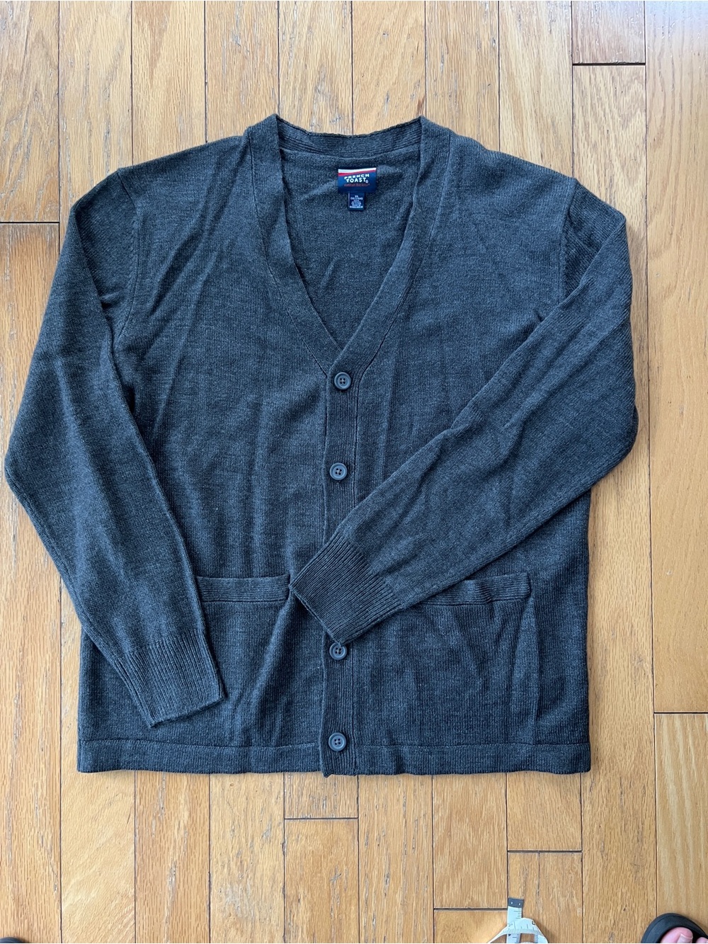 French Toast Women’s Dark Gray V-Neck Button Cardigan